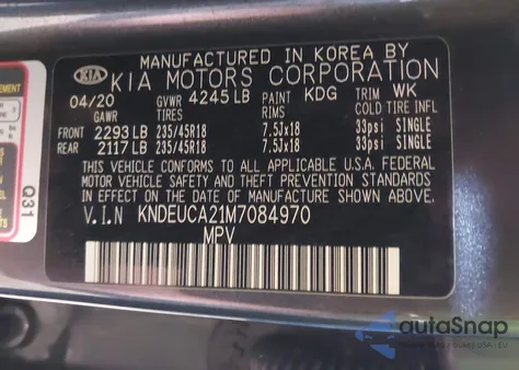 2021 Kia Seltos S Turbo z USA, uszkodzony, nr VIN KNDEUCA21M7084970